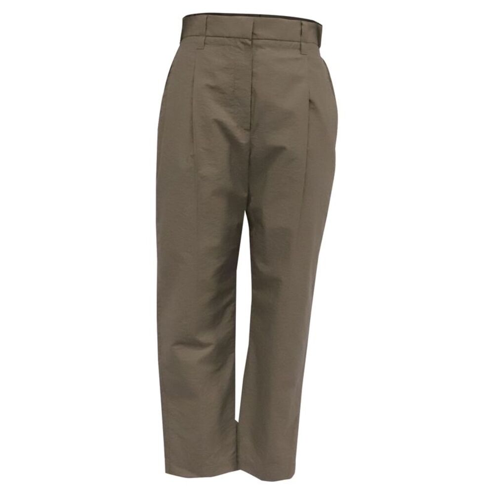Brunello Cucinelli Straight-Leg Paper Bag Pants in Olive Cotton